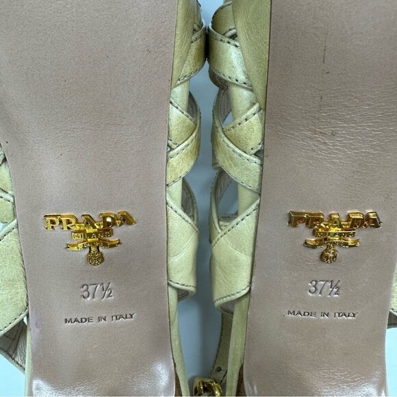 Prada Women's Tan Neutral Caged Criss Cross Designer Sandal Heels EU 37.5/US 7 - Picture 11 of 11